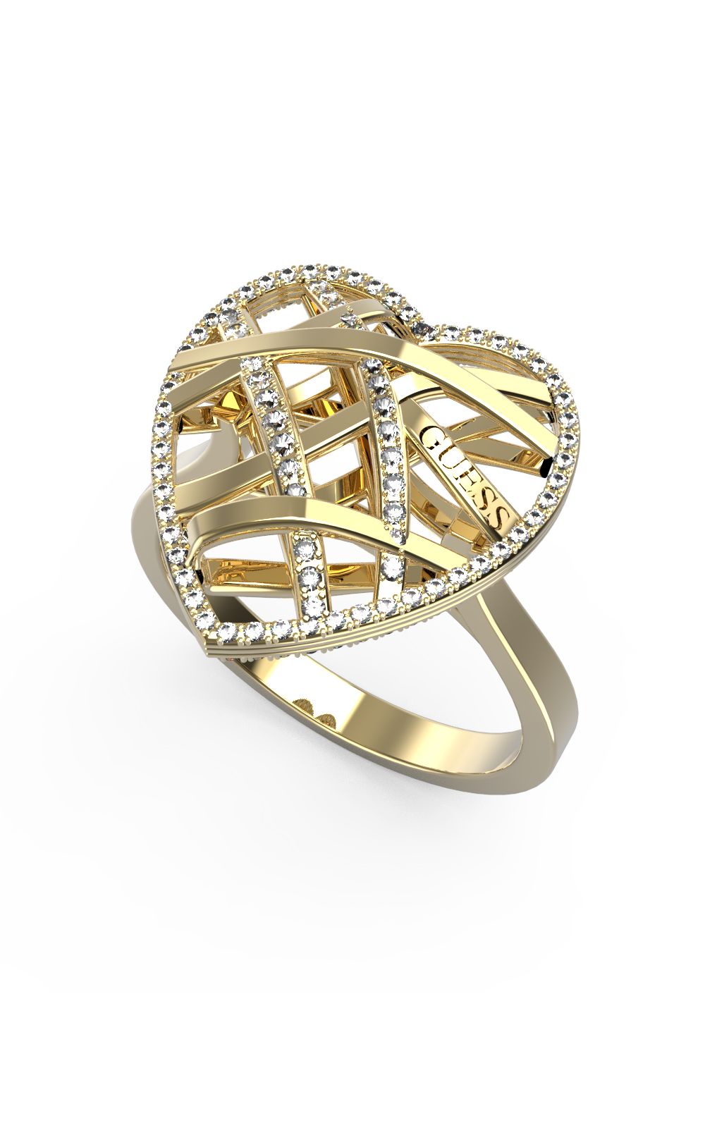 GUESS STEEL HEART CAGE JUBR03101JWYG-No.52 Χρυσό Δαχτυλίδι Με Καρδιά
