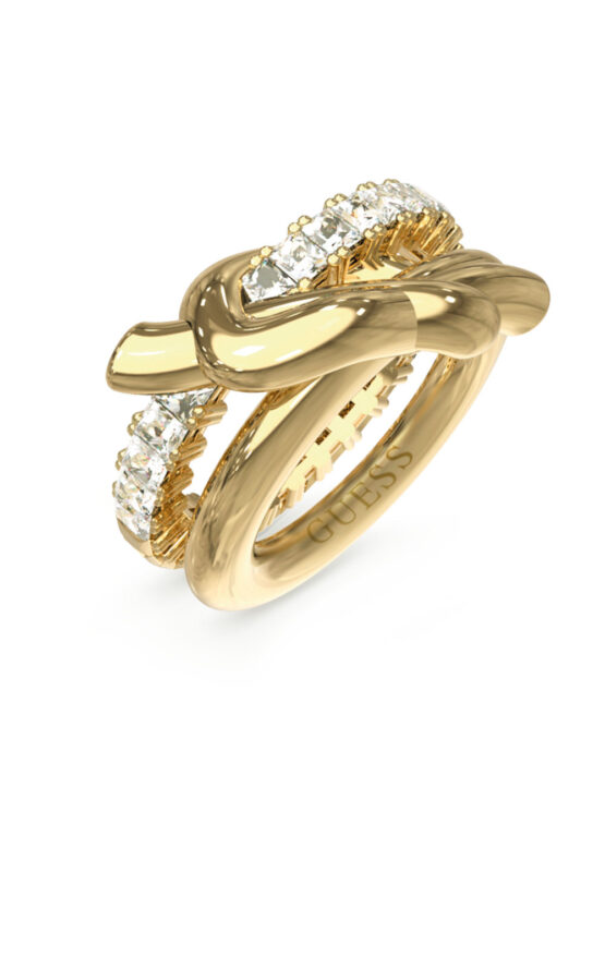 GUESS STEEL HOLD ME TIGHT JUBR05492JWYG58 Δαχτυλίδι Χρυσό Δίβερο Με Σχέδιο Με Πέτρες