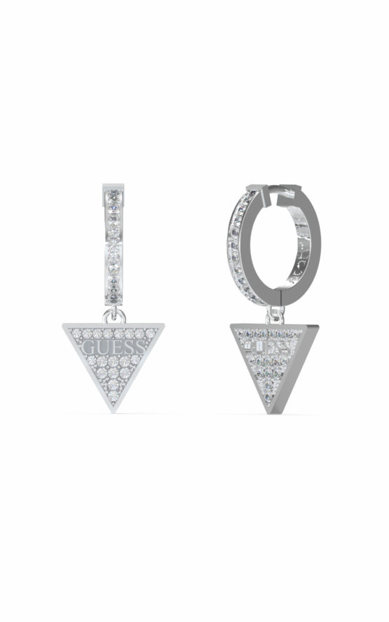 GUESS STEEL HUGGIE ME JUBE03135JWRHTU Ασημένιοι Κρίκοι Με Κρεμαστό Τρίγωνο