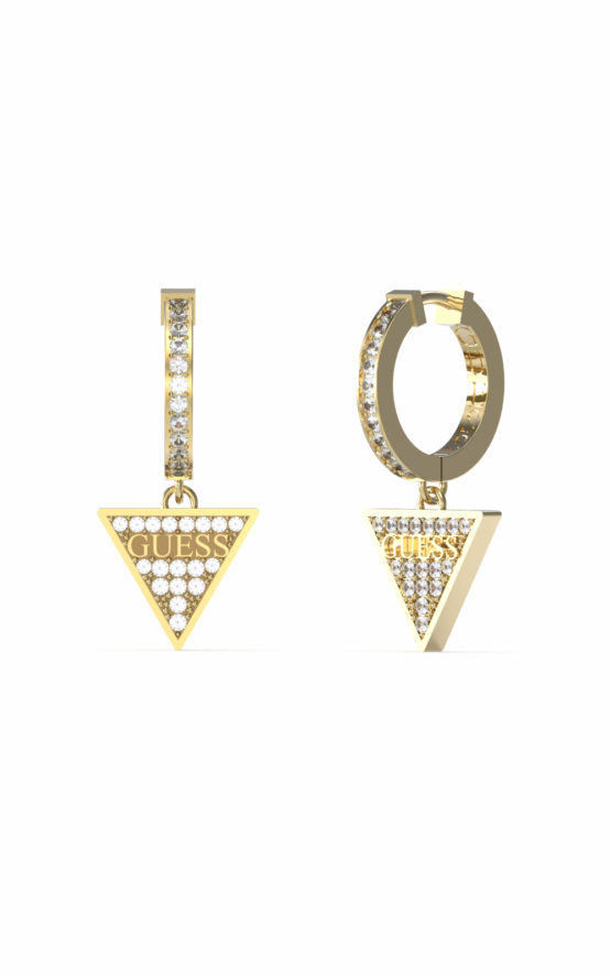 GUESS STEEL HUGGIE ME JUBE03135JWYGTU Χρυσοί Κρίκοι Με Κρεμαστό Τρίγωνο