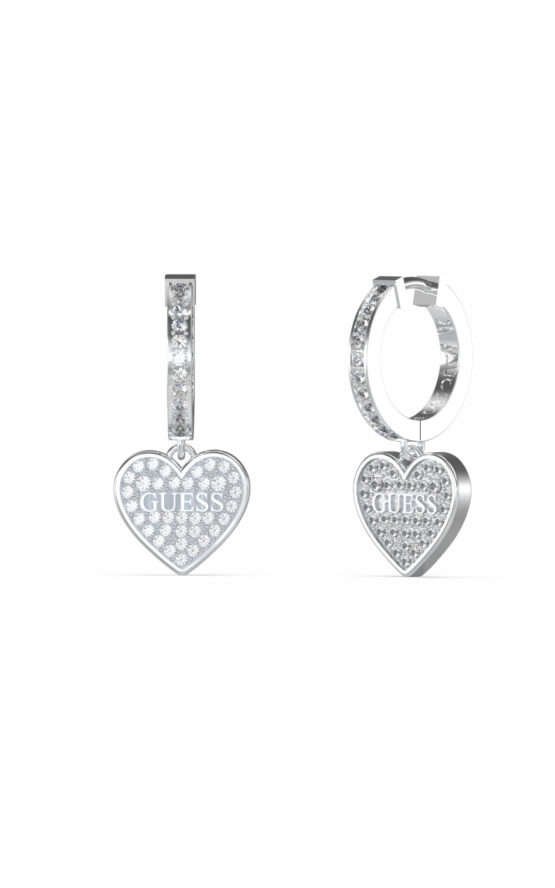 GUESS STEEL HUGGIE ME JUBE03136JWRHTU Ασημένιοι Κρίκοι Με Κρεμαστή Καρδιά