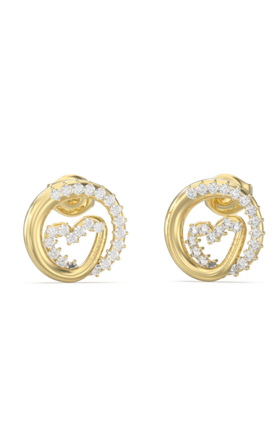 GUESS STEEL ICONIQUE JUBE05528JWYGT/U Σκουλαρίκια Χρυσά Καρδιές Με Πέτρες