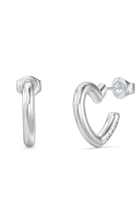 GUESS STEEL ICONIQUE JUBE05535JWRHT/U Σκουλαρίκια Ασημένια Καρδιές Με Λογότυπο