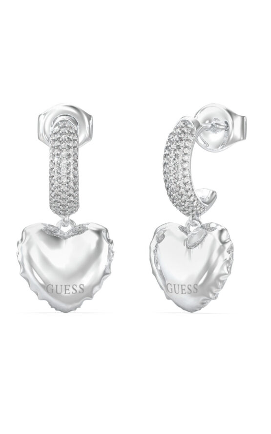 GUESS STEEL ICONIQUE JUBE05544JWRHT/U Κρίκοι Ασημένιοι Με Καρδιές Με Πέτρες Και Λογότυπο