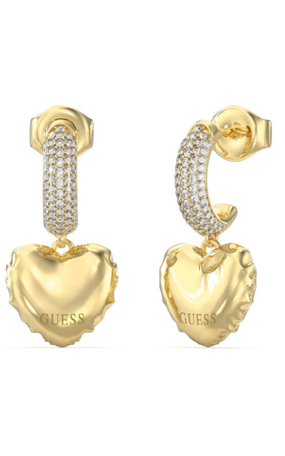 GUESS STEEL ICONIQUE JUBE05544JWYGT/U Κρίκοι Χρυσοί Με Καρδιές Με Πέτρες Και Λογότυπο