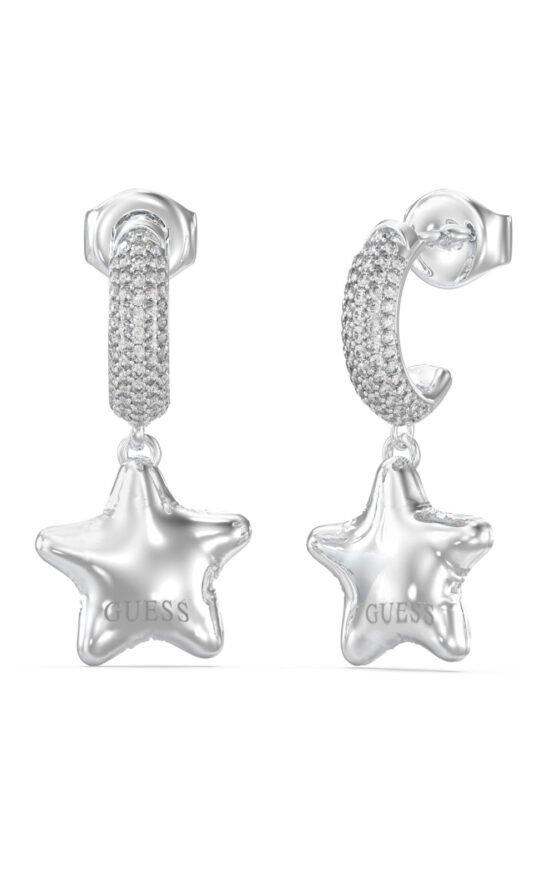 GUESS STEEL ICONIQUE JUBE05548JWRHT/U Κρίκοι Ασημένιοι Με Αστέρια Με Πέτρες Και Λογότυπο
