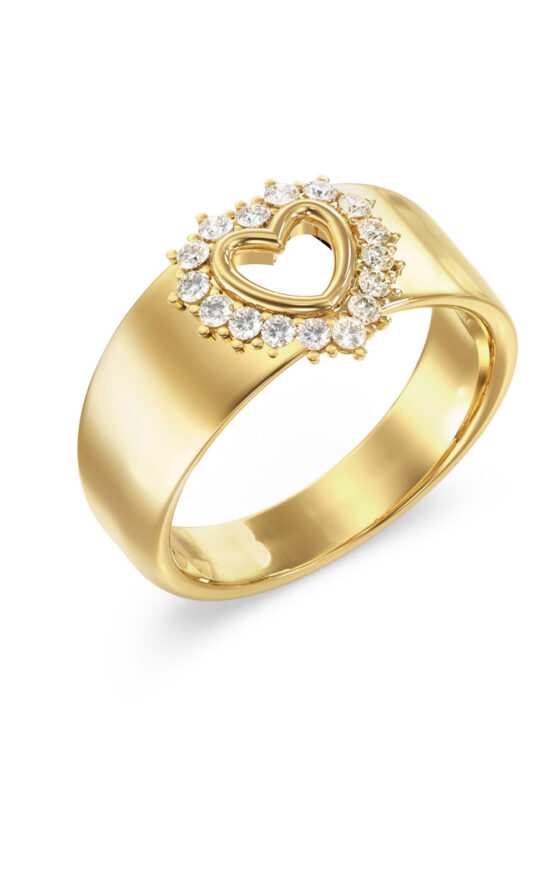 GUESS STEEL ICONIQUE JUBR05536JWYG54 Δαχτυλίδι Χρυσό Με Καρδιά Με Πέτρες