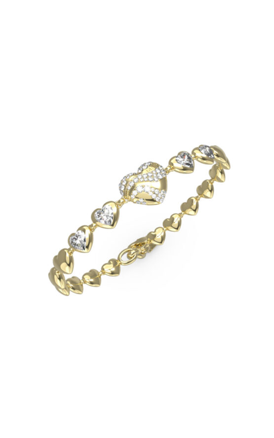 GUESS STEEL IN MY HEART JUBB04492JWYGL Χειροπέδα Χρυσή Με Καρδιές Με Πέτρες