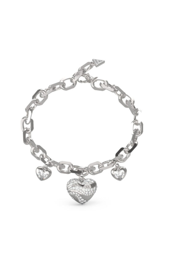 GUESS STEEL IN MY HEART JUBB04500JWRHL Βραχιόλι Ασημένιο Με Καρδιές Με Πέτρες