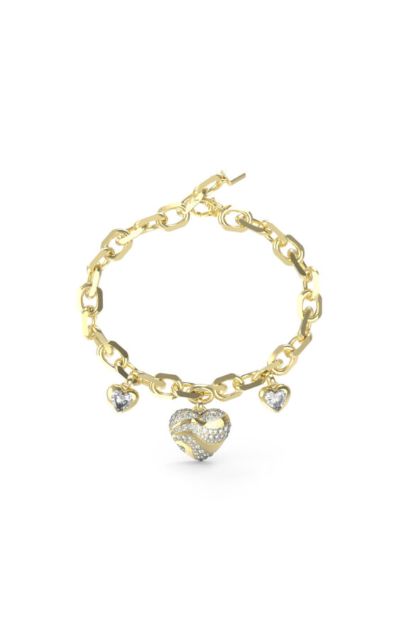 GUESS STEEL IN MY HEART JUBB04500JWYGL Βραχιόλι Χρυσό Με Καρδιές Με Πέτρες