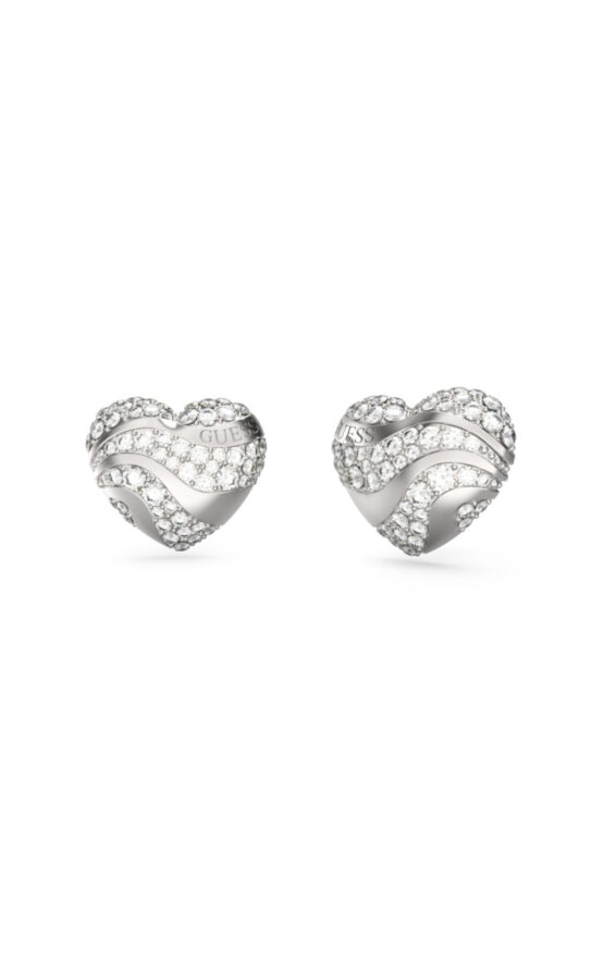GUESS STEEL IN MY HEART JUBE04504JWRHT/U Σκουλαρίκια Ασημένια Καρδιές Με Πέτρες