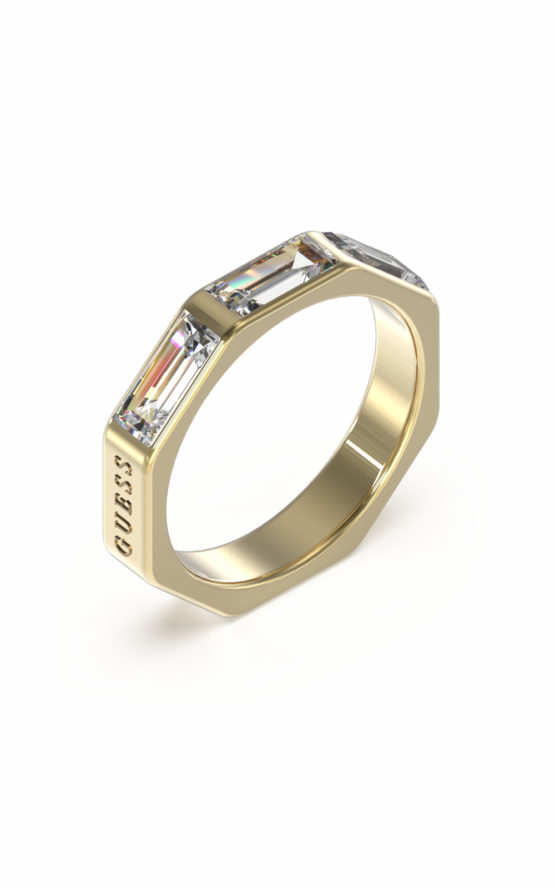 GUESS STEEL IT'S RAINING RINGS JUBR03174JWYG-No.54 Χρυσό Δαχτυλίδι Με Ορθογώνιες Πέτρες