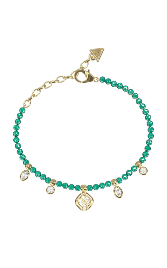 GUESS STEEL JAIPUR SPLENDOR JUBB06145JWYGGNL Βραχιόλι Με Πράσινες Χάντρες Και Κρεμαστά Χρυσά Με Πέτρες