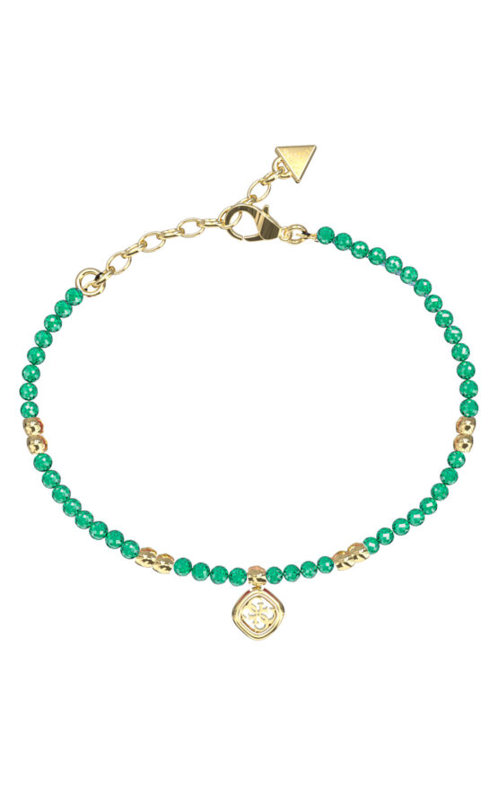 GUESS STEEL JAIPUR SPLENDOR JUBB06147JWYGGNL Βραχιόλι Με Πράσινες Χάντρες Και Κρεμαστό Λογότυπο