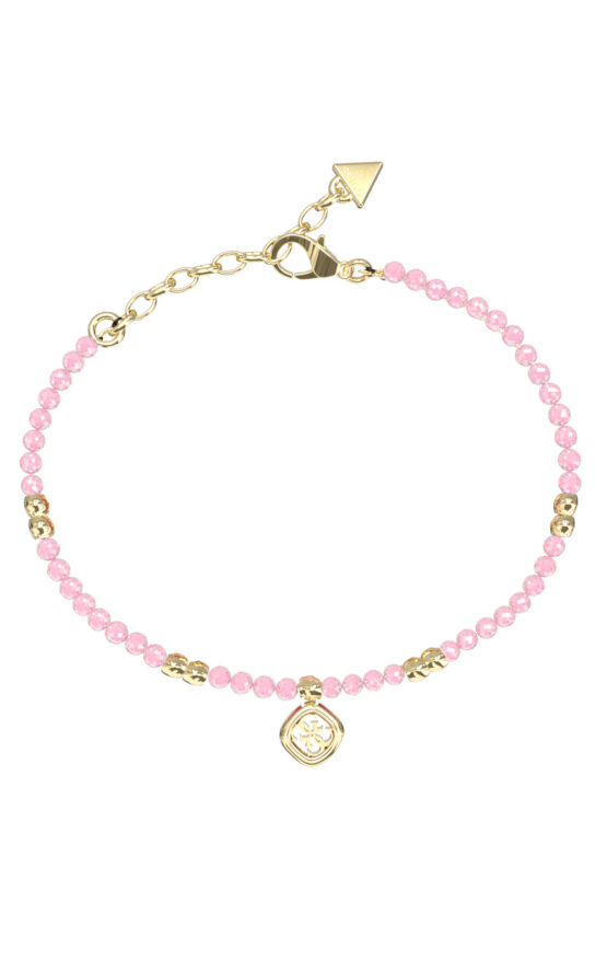 GUESS STEEL JAIPUR SPLENDOR JUBB06147JWYGRSL Βραχιόλι Με Ροζ Χάντρες Και Κρεμαστό Λογότυπο