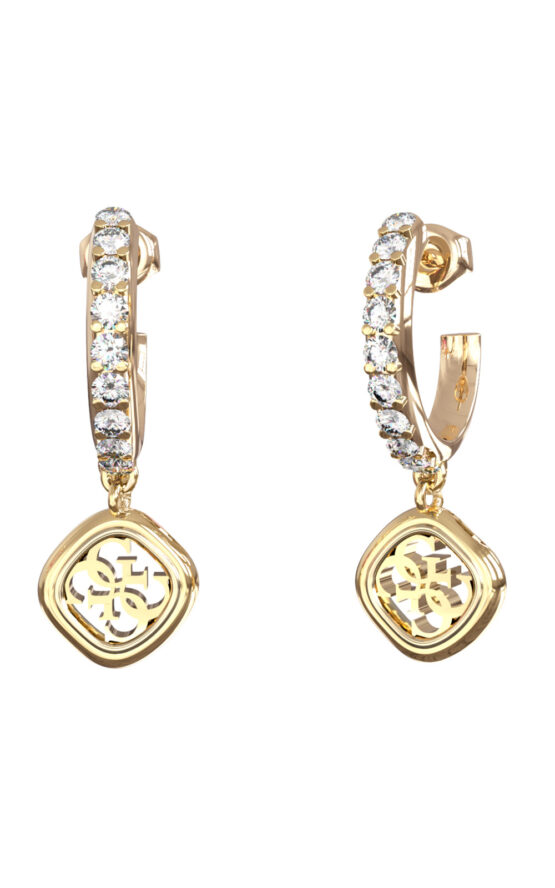 GUESS STEEL JAIPUR SPLENDOR JUBE06151JWYGT/U Κρίκοι Χρυσοί Με Πέτρες Με Κρεμαστό Λογότυπο