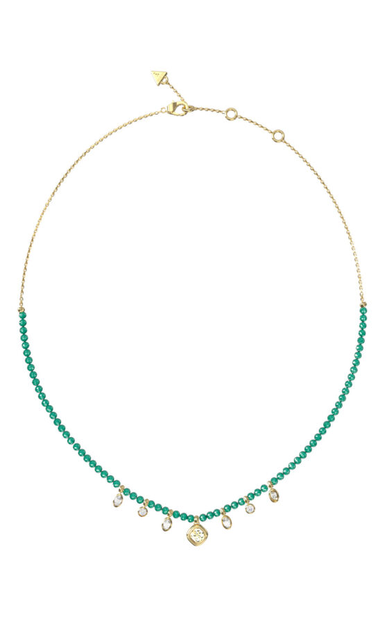 GUESS STEEL JAIPUR SPLENDOR JUBN06144JWYGGNT/U Κολιέ Χρυσό Με Πράσινες Χάντρες Και Κρεμαστά Τσαρμ