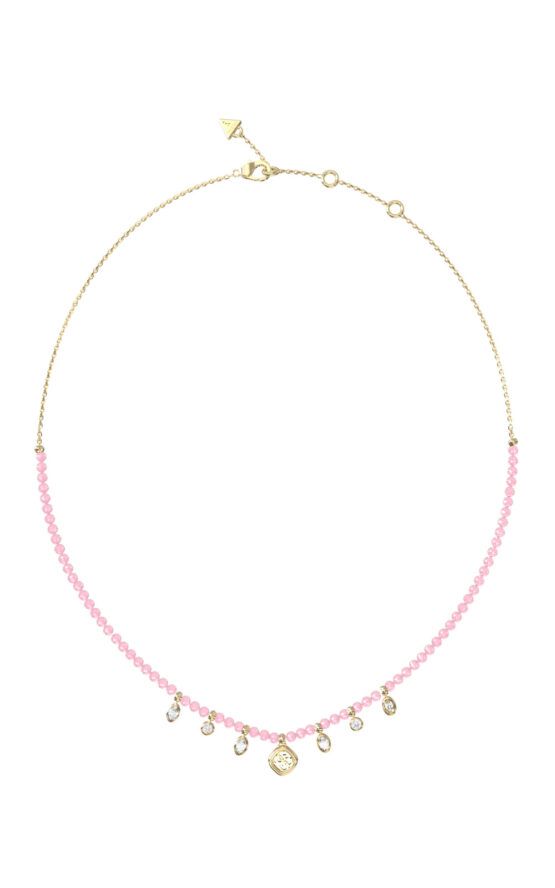 GUESS STEEL JAIPUR SPLENDOR JUBN06144JWYGRST/U Κολιέ Χρυσό Με Ροζ Χάντρες Και Κρεμαστά Τσαρμ