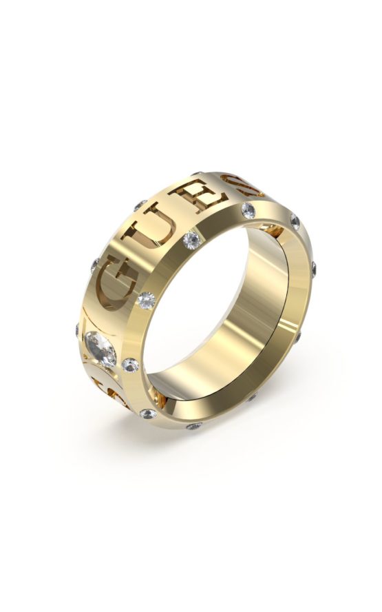 GUESS STEEL JUST GUESS JUBR03116JWYG-No.52 Χρυσό Δαχτυλίδι Με Λογότυπο Με Πέτρες