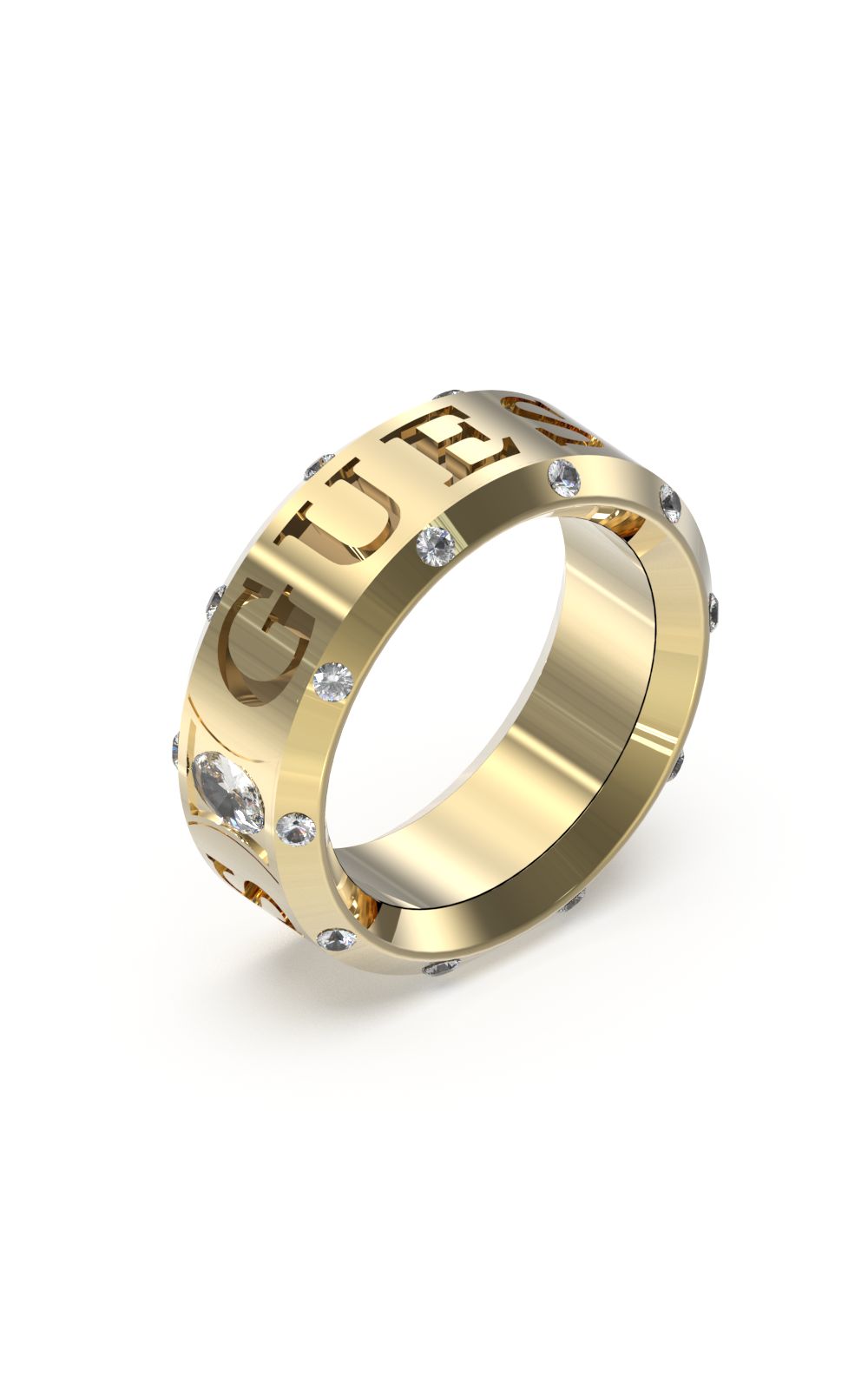GUESS STEEL JUST GUESS JUBR03116JWYG-No.56 Χρυσό Δαχτυλίδι Με Λογότυπο Με Πέτρες