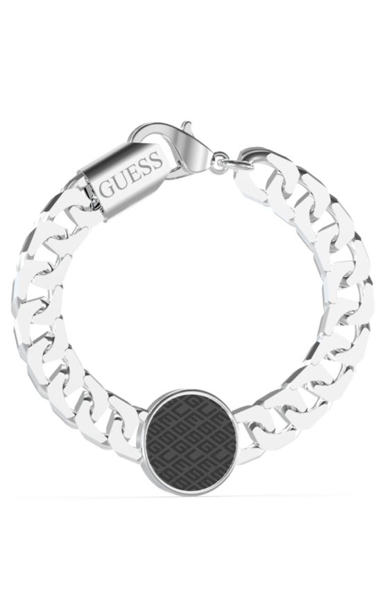 GUESS STEEL KING'S ROAD JUXB03221JWSTBKL Ασημένιο Βραχιόλι Με Μαύρο Σχέδιο