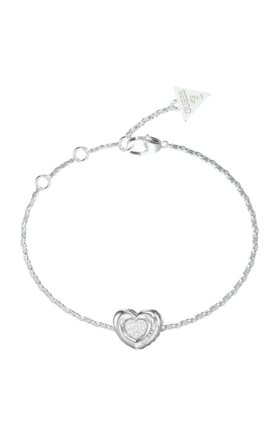 GUESS STEEL L.O.V.E. JUBB05461JWRHL Βραχιόλι Ασημένιο Με Καρδιά Με Πέτρες
