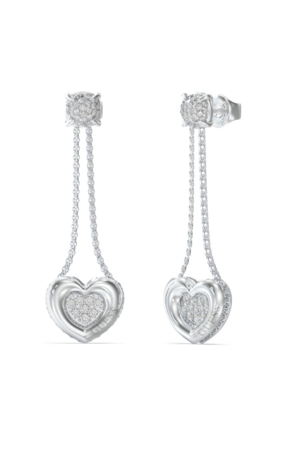 GUESS STEEL L.O.V.E. JUBE05462JWRHT/U Σκουλαρίκια Ασημένια Καρδιές Με Πέτρες
