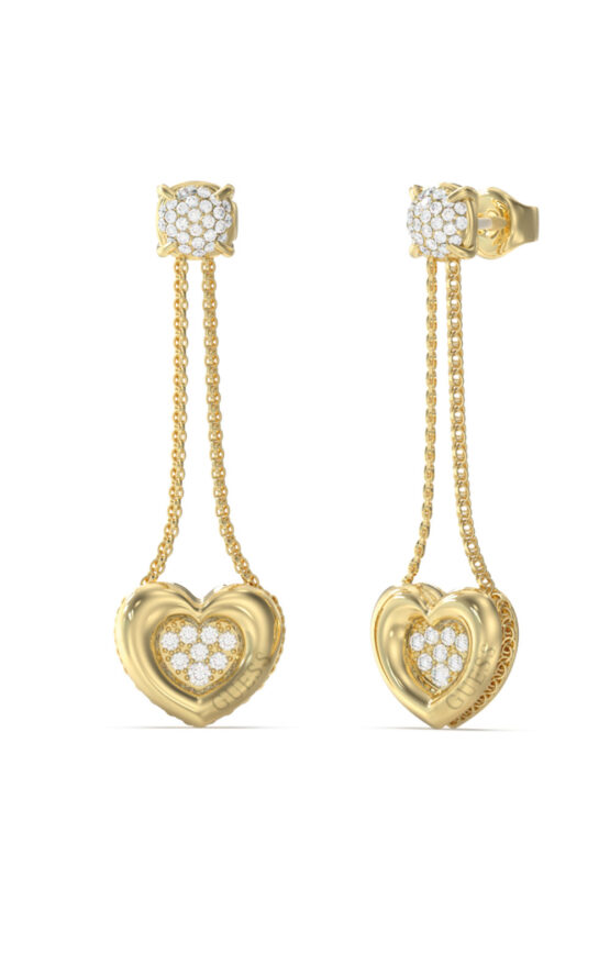 GUESS STEEL L.O.V.E. JUBE05462JWYGT/U Σκουλαρίκια Χρυσά Καρδιές Με Πέτρες