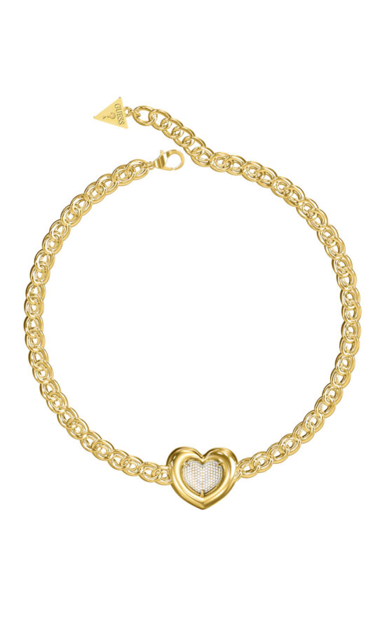 GUESS STEEL L.O.V.E. JUBN05455JWYGT/U Κολιέ Χρυσό Με Καρδιές Με Πέτρες