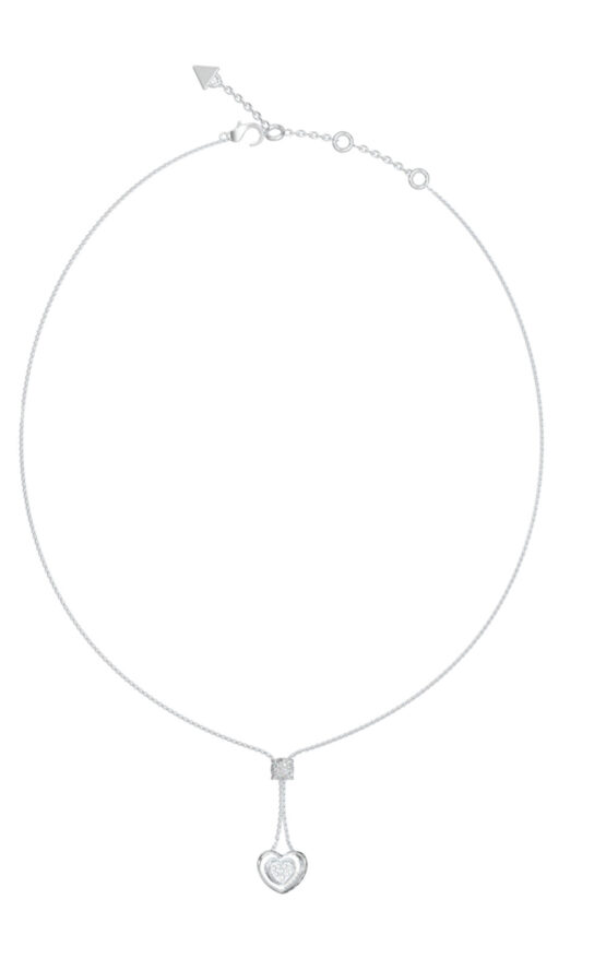 GUESS STEEL L.O.V.E. JUBN05460JWRHT/U Κολιέ Ασημένιο Με Καρδιά Με Πέτρες