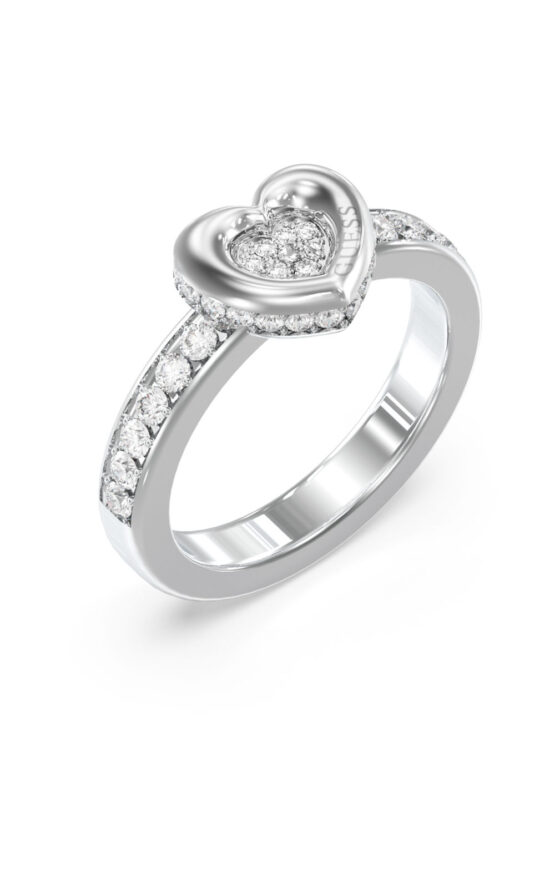 GUESS STEEL L.O.V.E. JUBR05464JWRH54 Δαχτυλίδι Ασημένιο Με Καρδιά Με Πέτρες