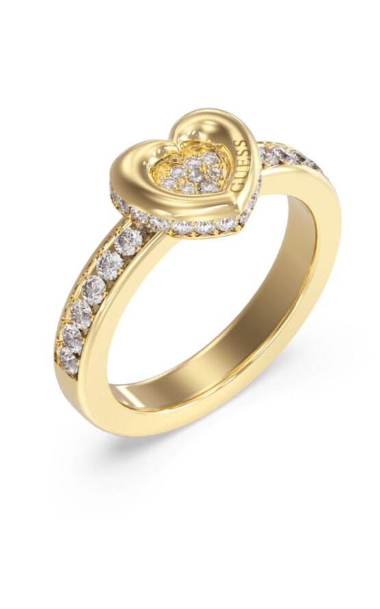 GUESS STEEL L.O.V.E. JUBR05464JWYG54 Δαχτυλίδι Χρυσό Με Καρδιά Με Πέτρες
