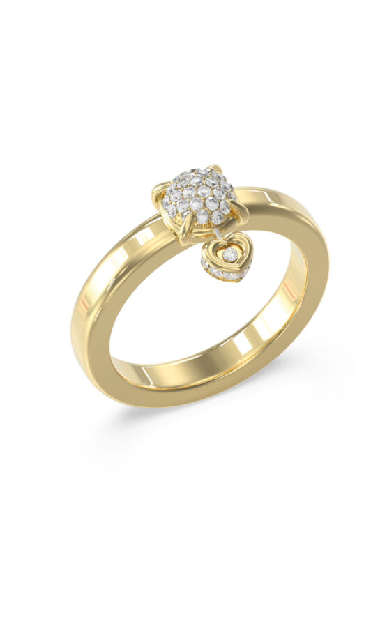 GUESS STEEL L.O.V.E. JUBR05470JWYG56 Δαχτυλίδι Χρυσό Με Μίνι Καρδιά Με Πέτρες