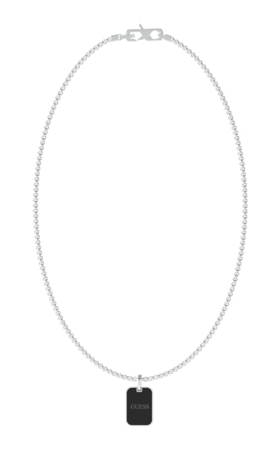 GUESS STEEL LEGACY JUMN03212JWSTBKT-U Ασημένιο Κολιέ Με Μαύρη Ταυτότητα Με Λογότυπο