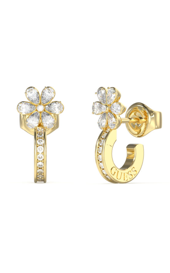 GUESS STEEL LILY JUBE05110JWYGT/U Σκουλαρίκια Χρυσά Με Λουλούδι Και Λογότυπο