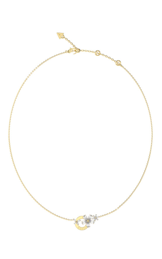GUESS STEEL LILY JUBN05102JWYGT/U Κολιέ Χρυσό Με Λουλούδι Με Πέτρες