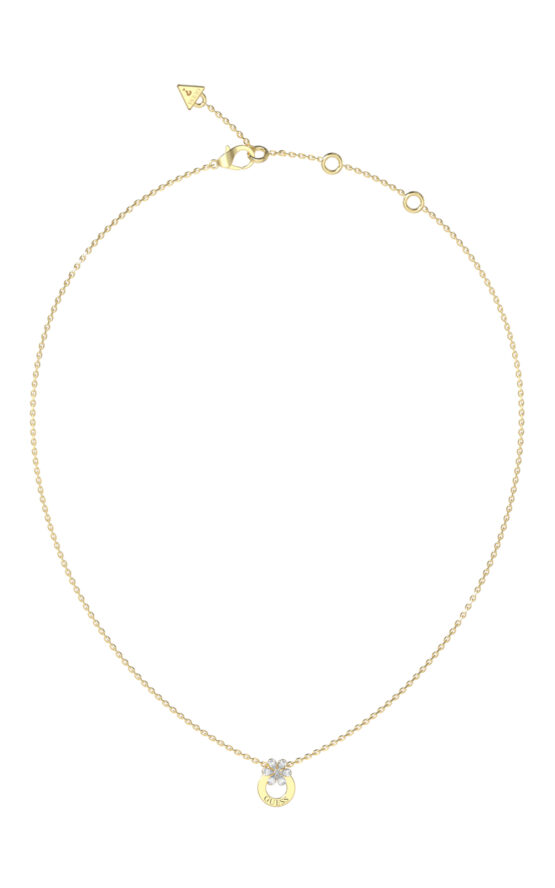 GUESS STEEL LILY JUBN05107JWYGT/U Κολιέ Χρυσό Με Λουλούδι Και Λογότυπο