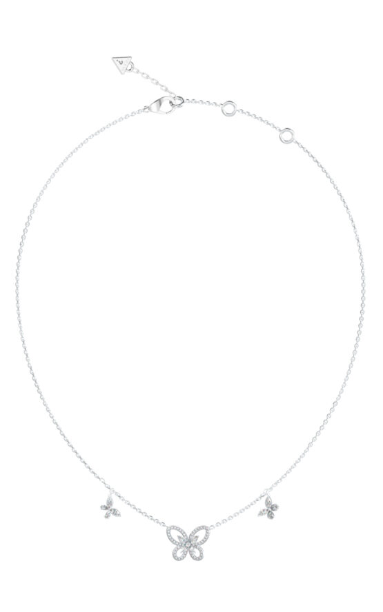 GUESS STEEL LILY JUBN05112JWRHT/U Κολιέ Ασημένιο Με Πεταλούδα Με Πέτρες