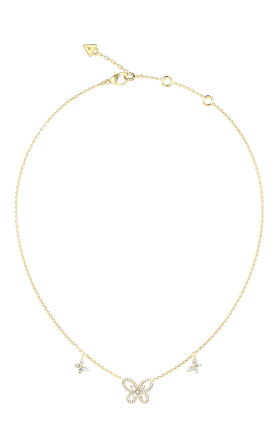 GUESS STEEL LILY JUBN05112JWYGT/U Κολιέ Χρυσό Με Πεταλούδα Με Πέτρες