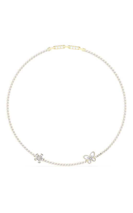 GUESS STEEL LILY JUBN05118JWYGT/U Κολιέ Χρυσό Με Πέτρες Και Πεταλούδα