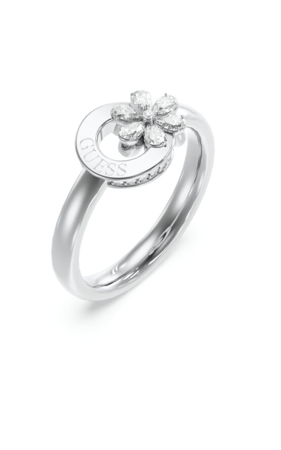 GUESS STEEL LILY JUBR05109JWRH52 Δαχτυλίδι Ασημένιο Με Λουλούδι Με Πέτρες