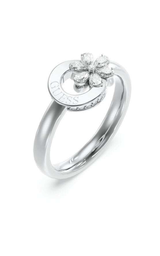 GUESS STEEL LILY JUBR05109JWRH54 Δαχτυλίδι Ασημένιο Με Λουλούδι Με Πέτρες