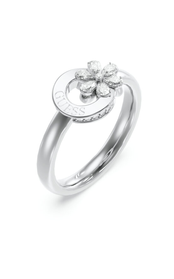 GUESS STEEL LILY JUBR05109JWRH56 Δαχτυλίδι Ασημένιο Με Λουλούδι Με Πέτρες