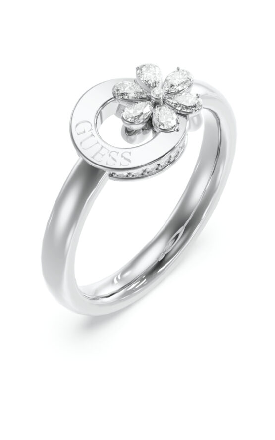 GUESS STEEL LILY JUBR05109JWRH58 Δαχτυλίδι Ασημένιο Με Λουλούδι Με Πέτρες