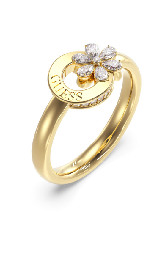 GUESS STEEL LILY JUBR05109JWYG52 Δαχτυλίδι Χρυσό Με Λουλούδι Με Πέτρες