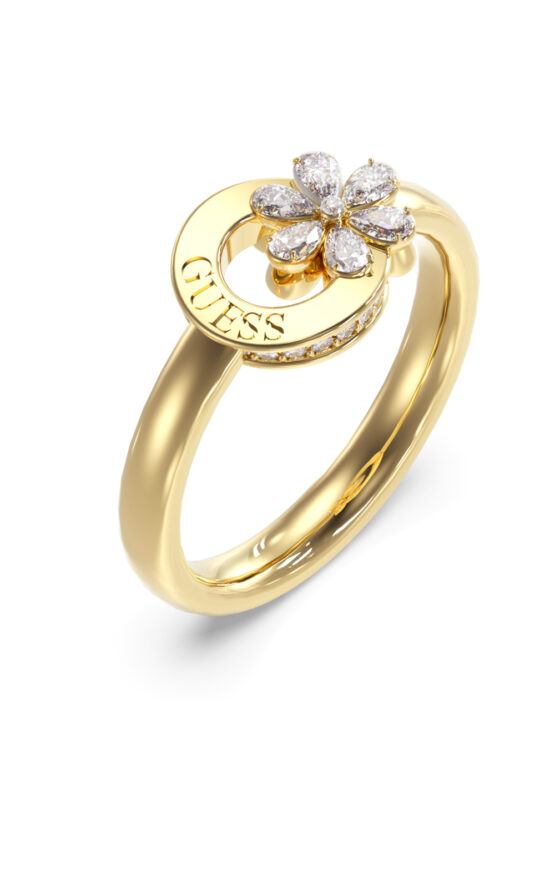 GUESS STEEL LILY JUBR05109JWYG56 Δαχτυλίδι Χρυσό Με Λουλούδι Με Πέτρες