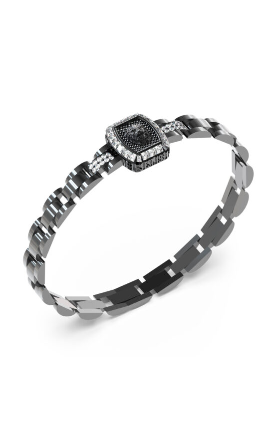 GUESS STEEL LION KING JUMB05003JWBKT/U Βραχιόλι Μαύρο Με Λιοντάρι Με Πέτρες