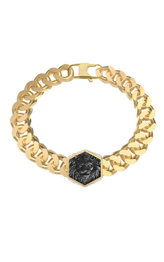 GUESS STEEL LION KING JUMB06001JWYGL Βραχιόλι Χρυσό Με Μαύρο Λιοντάρι