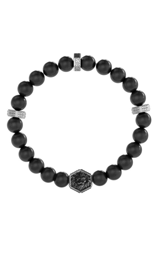 GUESS STEEL LION KING JUMB06005JWSTBKT/U Βραχιόλι Με Μαύρες Χάντρες Και Λιοντάρι