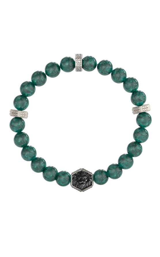 GUESS STEEL LION KING JUMB06005JWSTGNT/U Βραχιόλι Με Πράσινες Χάντρες Και Λιοντάρι